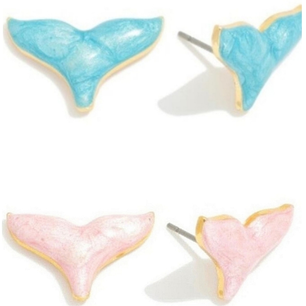 Whale Tail Earrings | Marbled Studs in Blue or Pink
